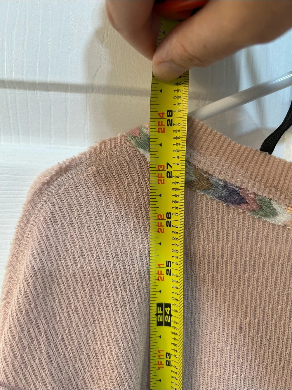 Free People Pink Thermal Henley Size S‎ Rainbow Embroidered Trim Boho Festival